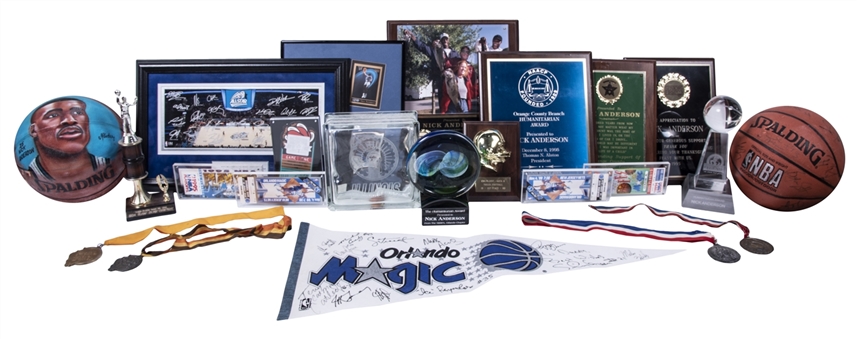 Remainder of Nick Anderson Collection Including (2) Orlando Magic Team Signed Basketballs and a Magic Team Signed Pennant (JSA Auction LOA)